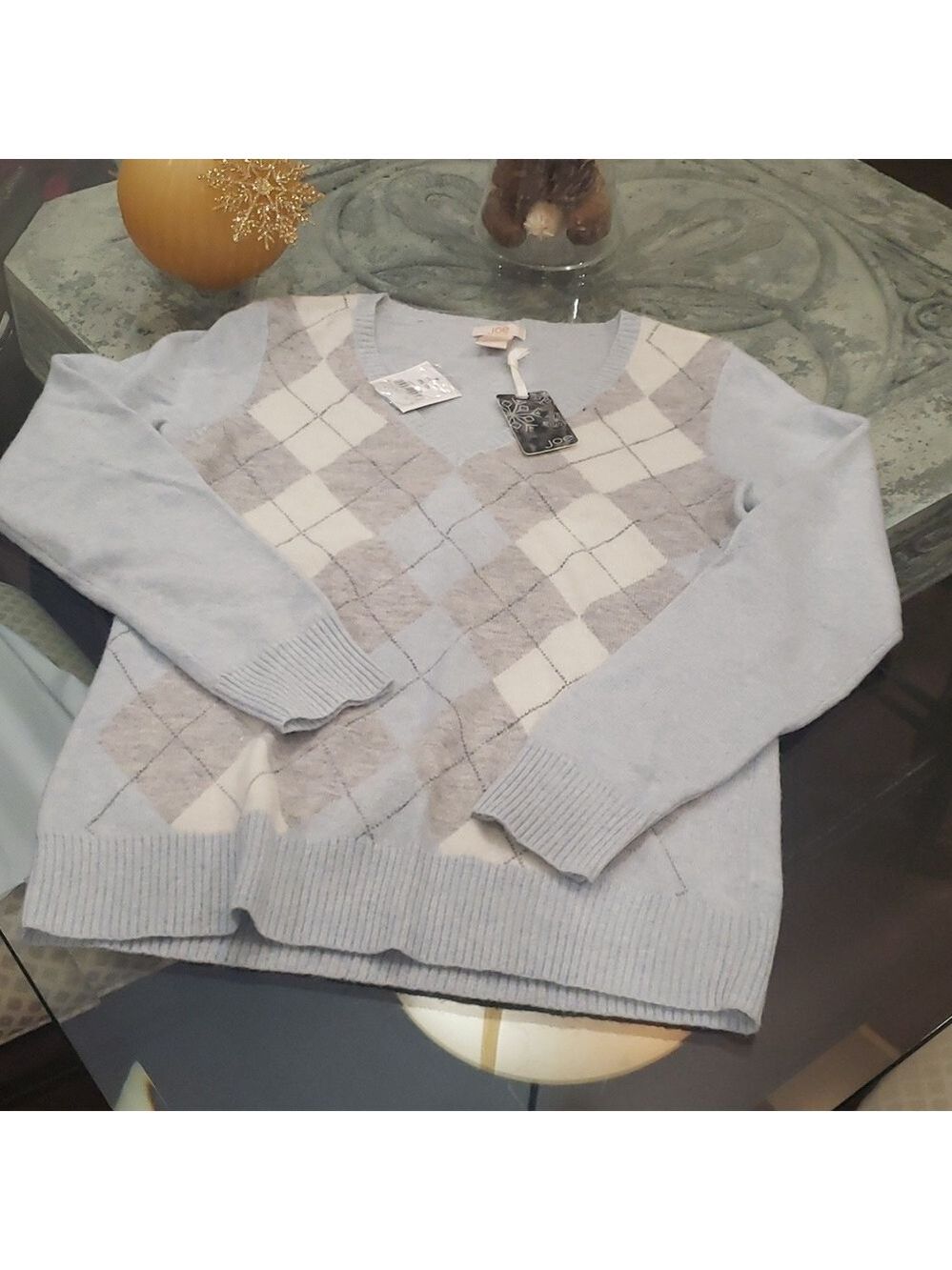 WOMEN'S ARGYLE LAMBSWOOL CABLEKNIT MEDIUM BOXY SWEATER NEW